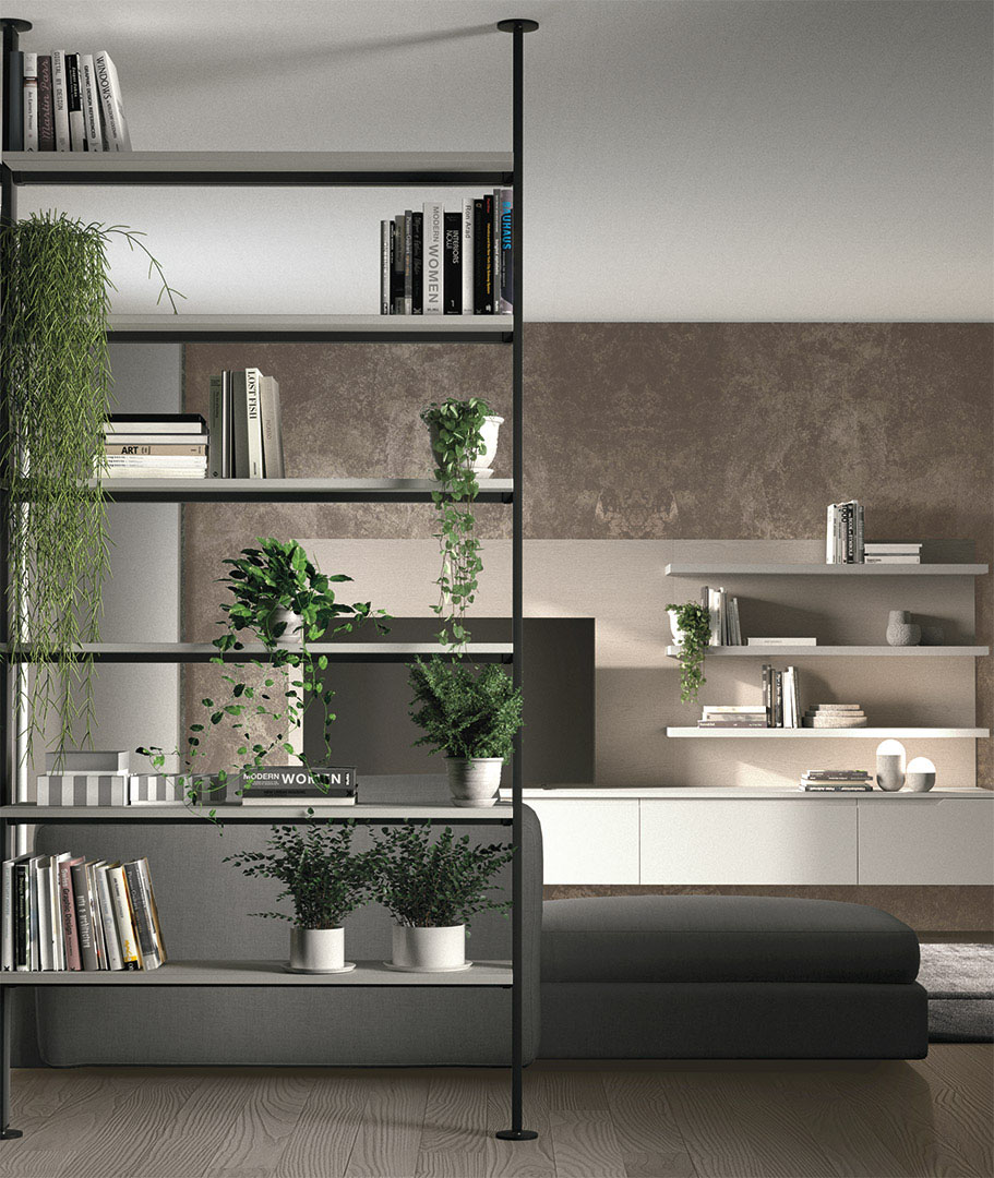 Lounge with shelving